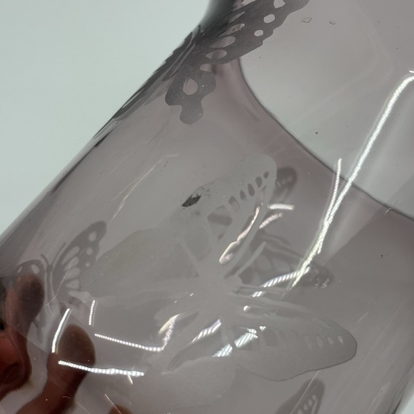 Y2K Amethyst Candleholder Purple Glass Etched Butterfly Pillar Lamp Vase - Picture 5 of 9